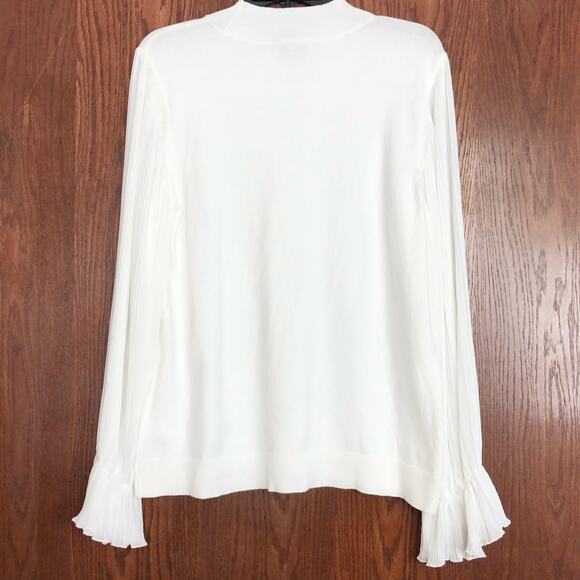 Cece Womens Long Sleeve Sweater Large White Ruffled Sheer Pleated Mock Neck - Picture 6 of 14